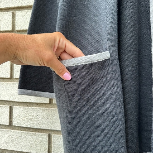 Eileen Fisher Merino Wool Open Front Cardigan Gray Contrast Trim Sustainable - Picture 8 of 13